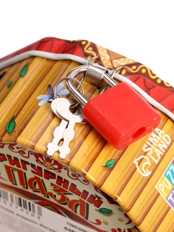 Фигурный пазл в металлической копилке с замочком "Теремок", 40 деталей