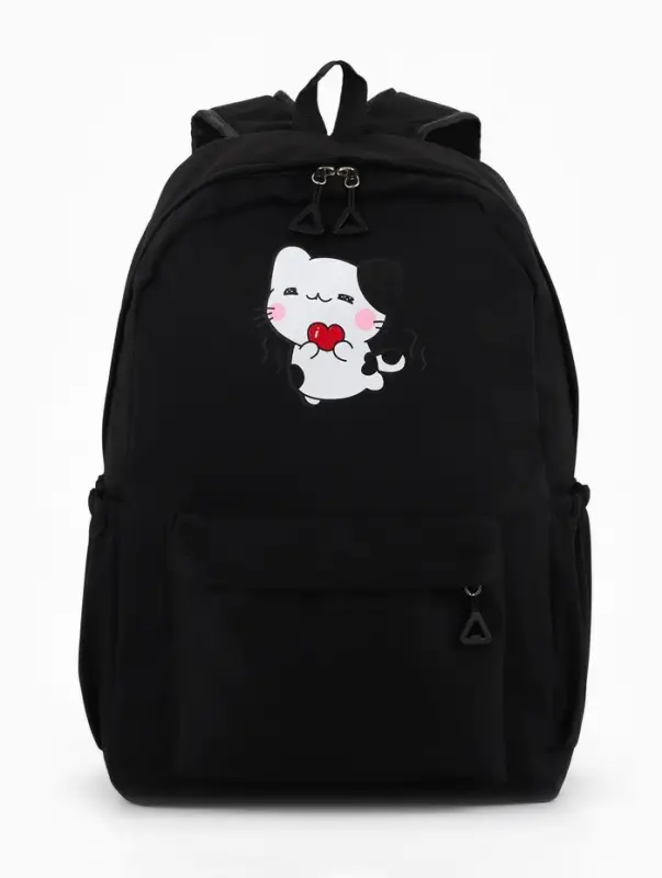 Рюкзак &laquo;Котик&raquo;, с сумкой и пеналом, 3 кармана, чёрный