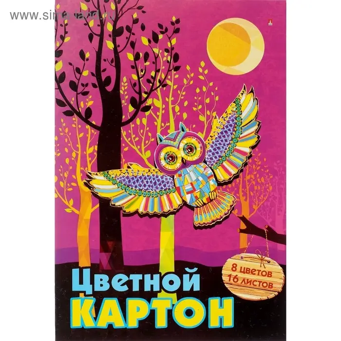 Картон цветной А4, 16 листов, 8 цветов &laquo;Мультики&raquo;, 200 г/м&sup2;, мелованный, 5 видов МИКС