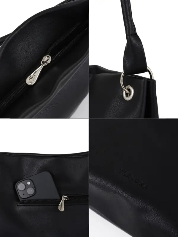 Сумка - мешок женская TEXTURA, на молнии, 36&times;10&times;28 см, чёрная