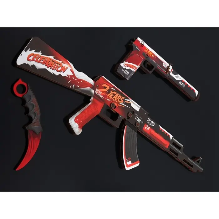 Набор сувенирное оружие «Red», автомат, пистолет с глушителем, керамбит, 3 шт Набор сувенирное оружие «Red», автомат, пистолет с глушителем, керамбит, 3 шт