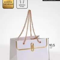 Пакет переноска для цветов, ручка цепь, &laquo;Белый&raquo;, с золотым тиснением, 15&times;10.5&times;10 см