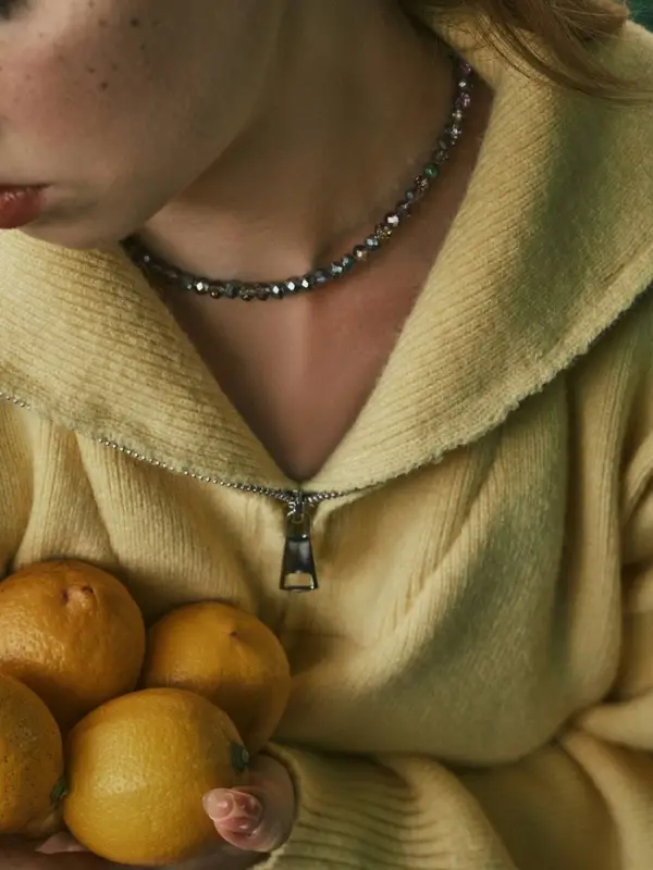 Чокер из бисера «Хрусталь» бензиновый в серебре, 37 см + 5 см доп, цепочка