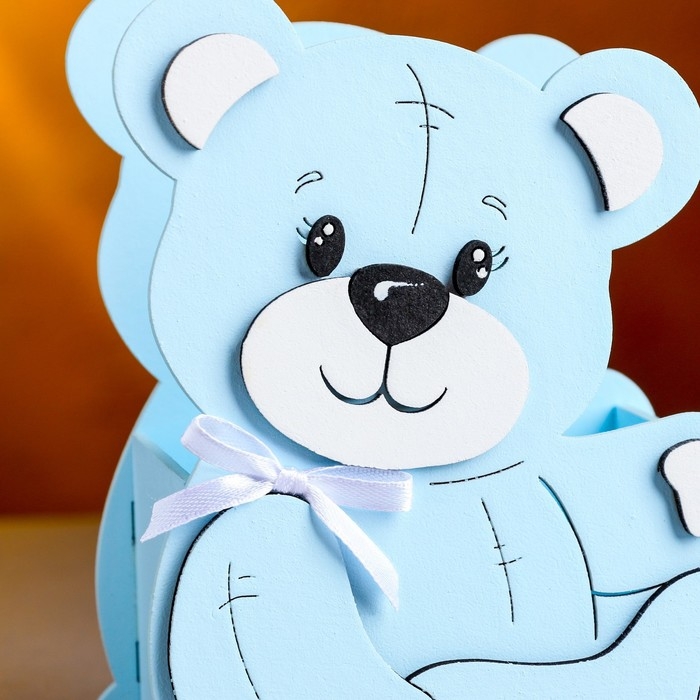 Кашпо деревянное "Мишутка" малый, 13,5х7х16,5 см, дуб, голубой