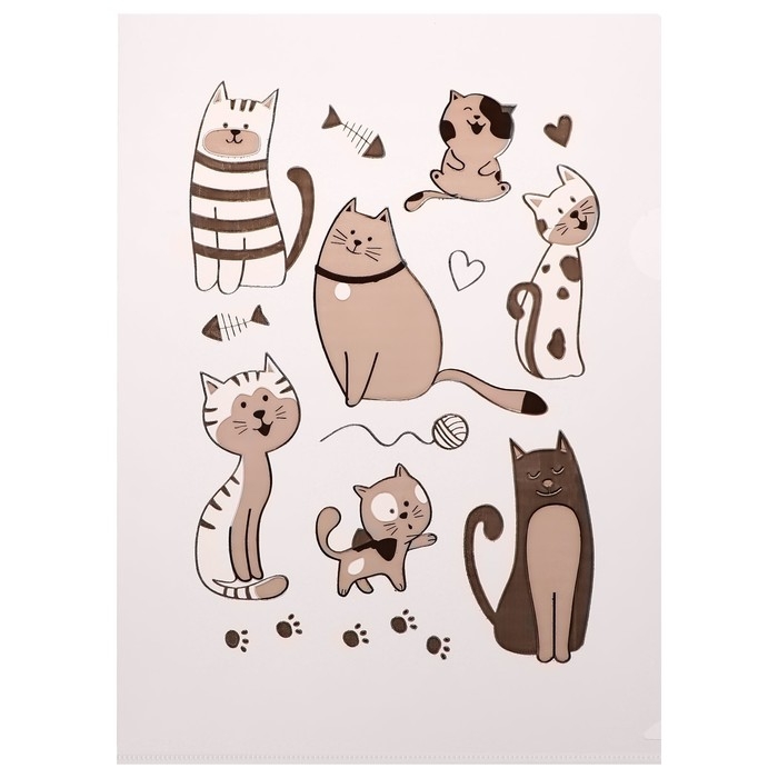 Набор папок-уголков А4, 180 мкм, Calligrata Набор папок-уголков А4, 180 мкм, Calligrata "Котики", полупрозрачные, 6 штук, с принтом, микс