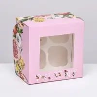 Коробка подарочная для 4 капкейков &laquo;Презент&raquo;, 16&times;16&times;10 см, с окном