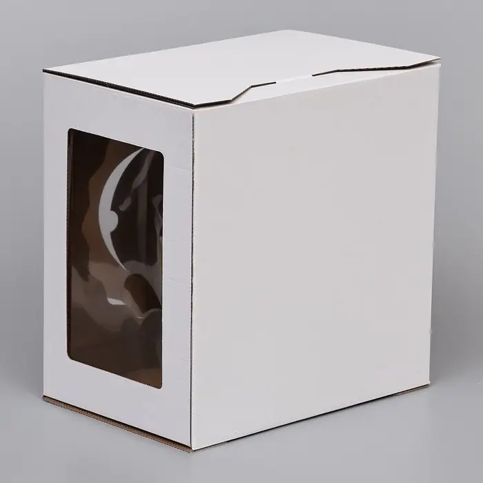 Коробка под торт 3 окна, с ручками, белая, 30&times;30&times;20 см