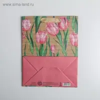 Пакет подарочный крафтовый, упаковка, «Тюльпаны», MS 18 х 23 х 10 см
