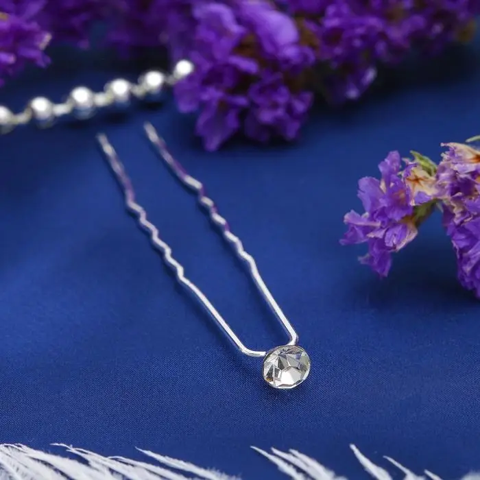 Шпилька для волос «Мини», кристалл, серебро Шпилька для волос «Мини», кристалл, серебро