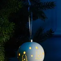 Ёлочный шар &laquo;Ёлки&raquo;, 9&times;9&times;9.8 см, 1 LED, керамика, от батареек LR44&times;2, свечение тёплое белое