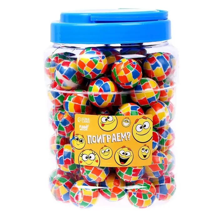 Мяч каучуковый, попрыгунчик «Поиграем?», в банке, 80 шт Мяч каучуковый, попрыгунчик «Поиграем?», в банке, 80 шт