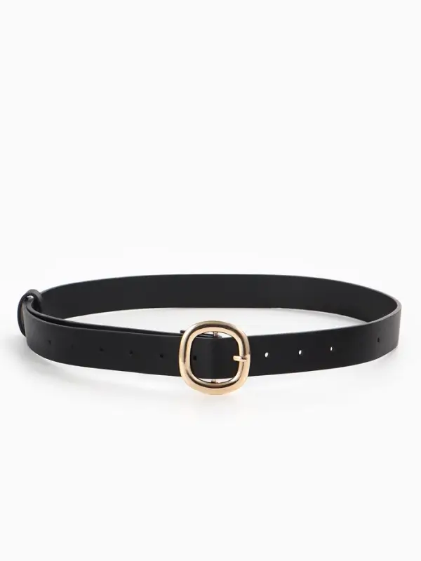 Ремень женский, 2.8&times;107 см, 1 прокол, золотистая пряжка, чёрный