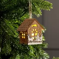 Ёлочная игрушка &laquo;Домик с Дедом Морозом на санках&raquo;, 8&times;7&times;5.5 см, от батареек, свечение тёплое белое