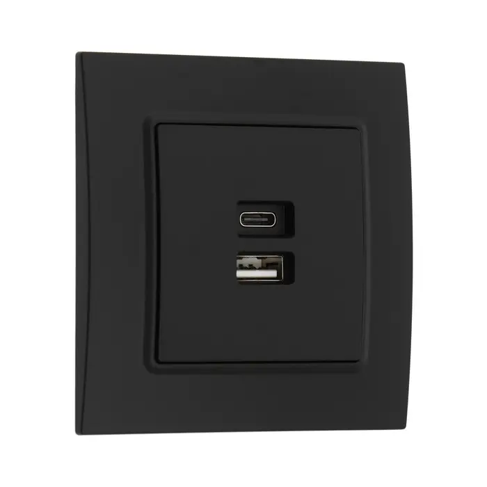 Розетка TOT Elegant, 5 В, 2.1 A, разъёмы USB-A + USB-C, скрытая, чёрная