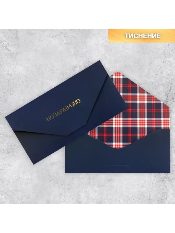 Конверт подарочный «Клетка», софт тач, тиснение, 19 х 9 см Конверт подарочный «Клетка», софт тач, тиснение, 19 х 9 см