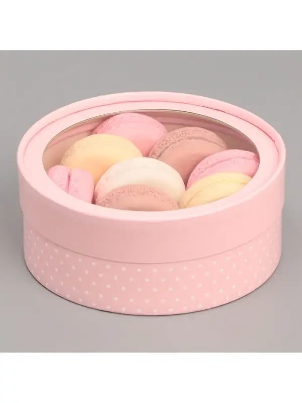 Коробка для макарун, кондитерская упаковка тубус с окном &laquo;Розовый&raquo; 16&times;16&times;5 см