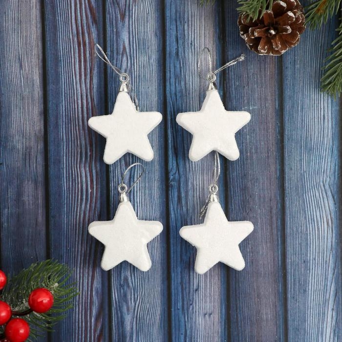 Украшение ёлочное Украшение ёлочное "Снежные звёзды" (набор 4 шт) 4,5 см, белый