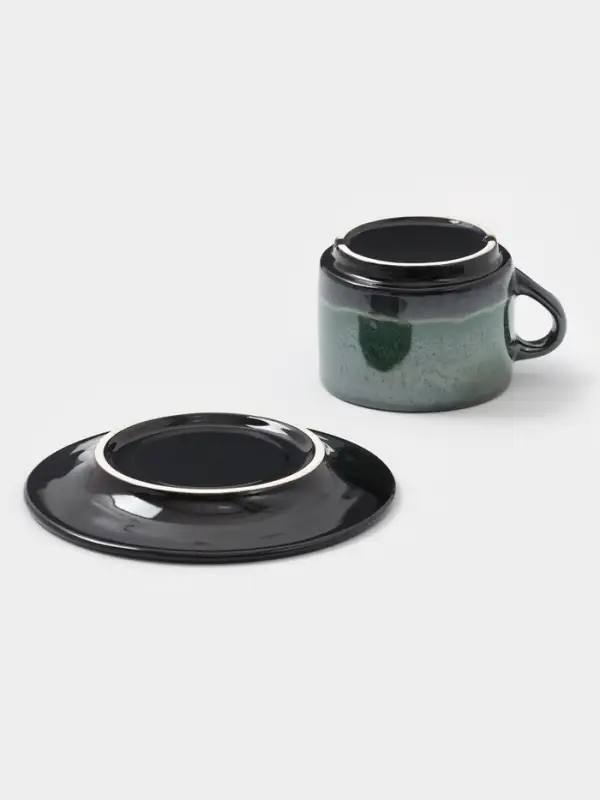 Чайная пара Хорекс Verde notte, чашка 200 мл, блюдце d=15.5 см, фарфор, чёрная, зелёная