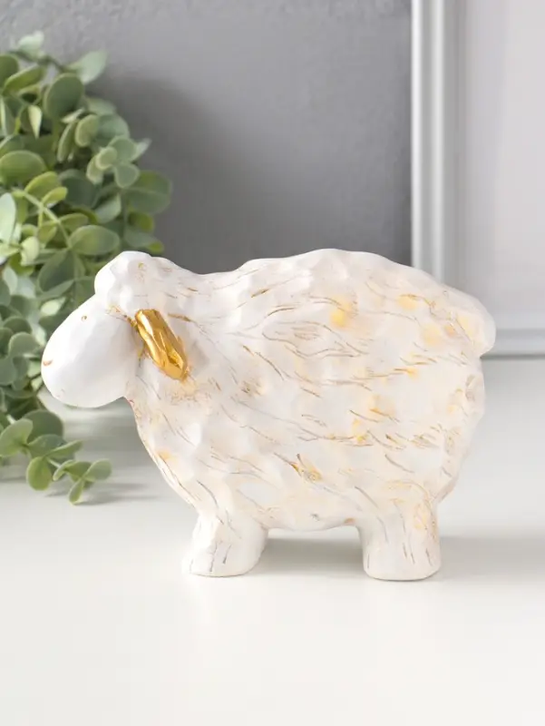 Сувенир полистоун "Бараш" белый с золотом 8х17,5х12,5 см