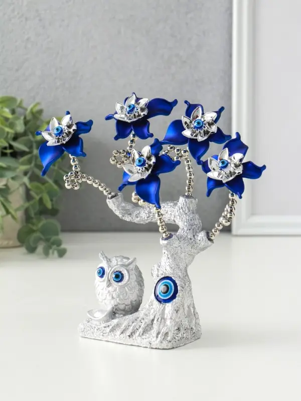 Фигурка от сглаза &laquo;Цветущее дерево. Филин со слитком золота&raquo;, серебро, синий, 16&times;5.5&times;18.5 см