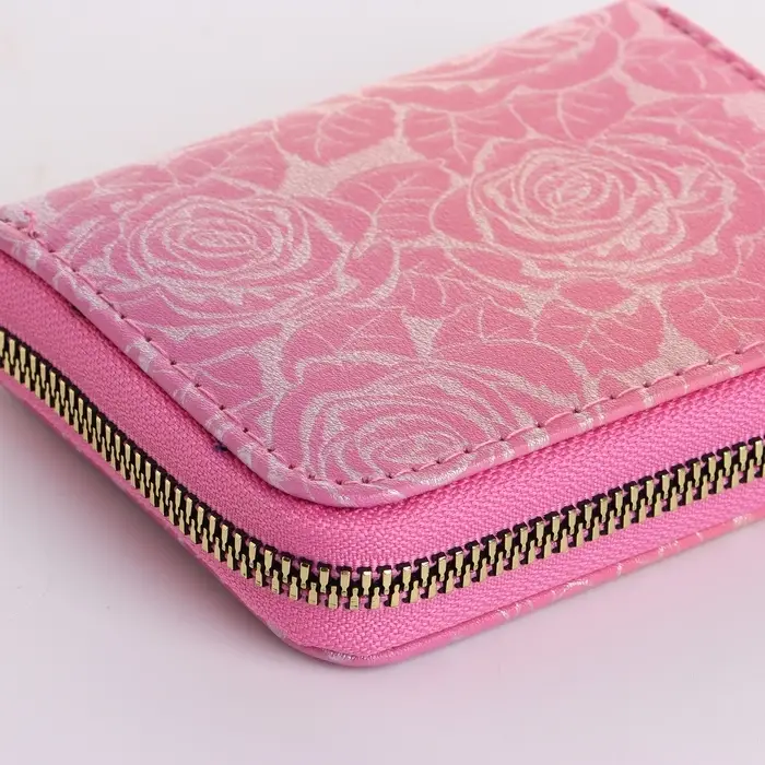 Кошелёк женский на молнии 11&times;2.5&times;9 см, с цветочным принтом, розовый