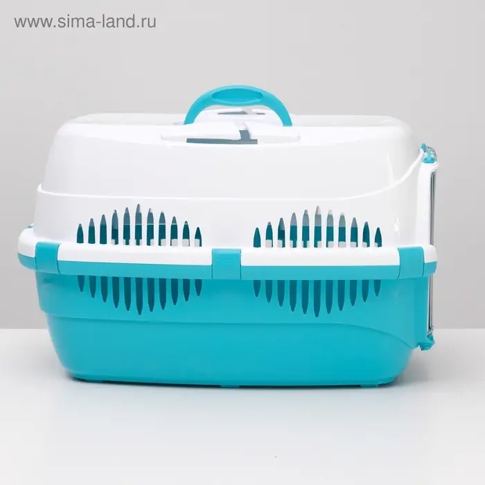Переноска для животных до 12 кг &laquo;Пижон&raquo;, 49&times;33&times;32 см, металлическая дверь, пластик, белая, бирюзовая