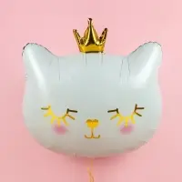 Воздушный шар фольгированный 24" &laquo;Котёнок с короной&raquo;, фигура, белый