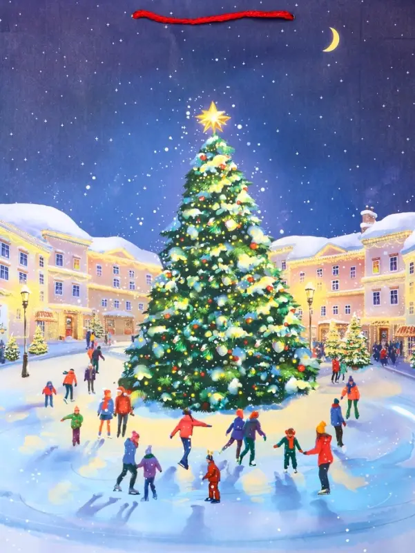 Пакет подарочный новогодний ламинированный, «Новогодний каток» , 33×10×42.5 см