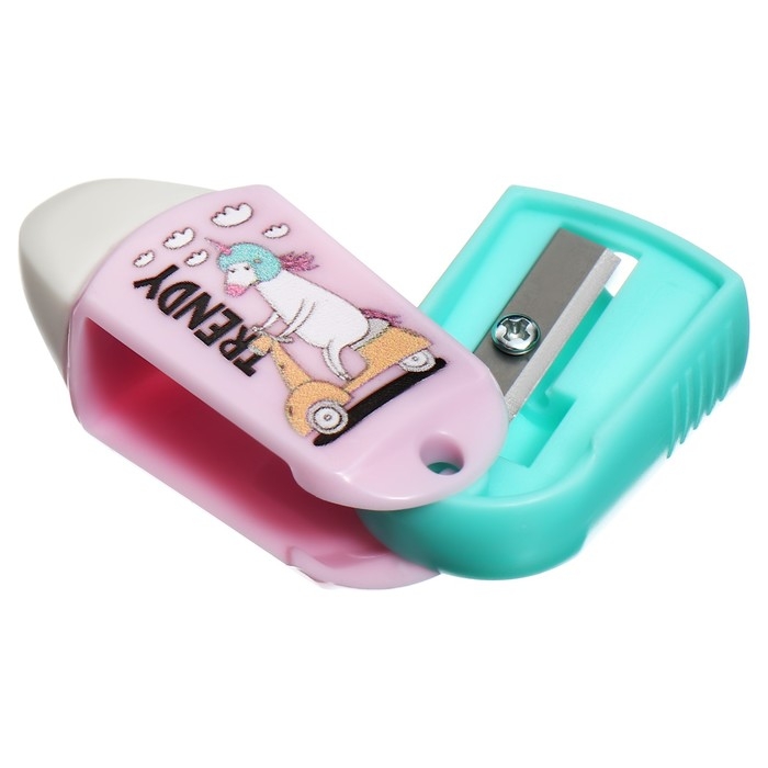 Точилка пластиковая с ластиком MESHU Точилка пластиковая с ластиком MESHU "Unicorn", 1 отверстие, МИКС