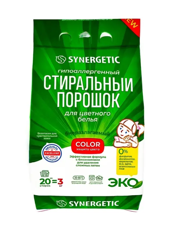 Стиральный порошок Synergetic Color, гипоаллергенный, 3 кг Стиральный порошок Synergetic Color, гипоаллергенный, 3 кг