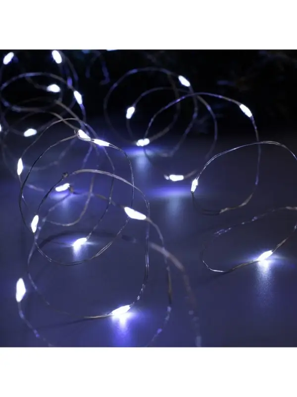 Гирлянда &laquo;Нить&raquo; 5 м, роса, IP20, серебристая нить, 50 LED, 2 режима, от батареек AAх3, свечение белое