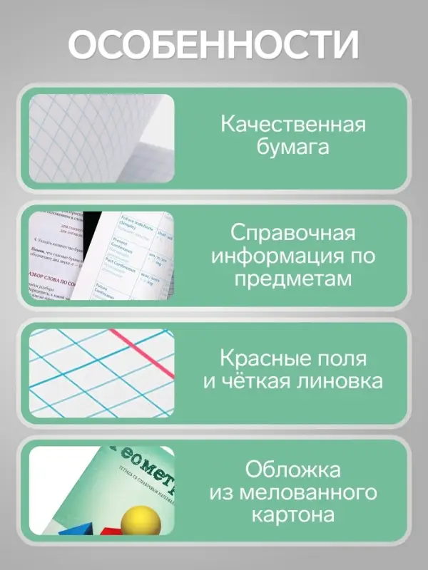 Предметная тетрадь по геометрии Calligrata &laquo;Предметы&raquo;, 36 листов, в клетку, со справочным материалом, обложка из мелованного картона