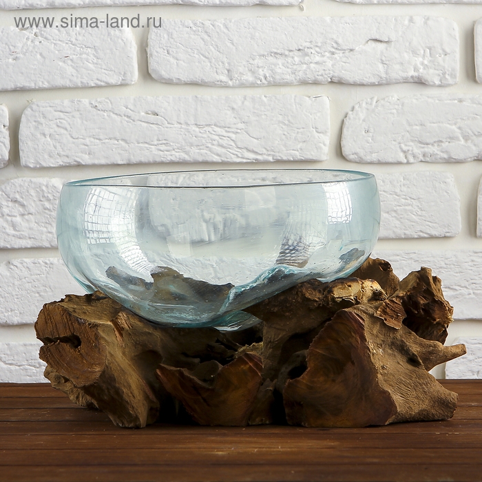 Вазон стекло на дереве  Вазон стекло на дереве "Забота" 20х25х25 см, МИКС