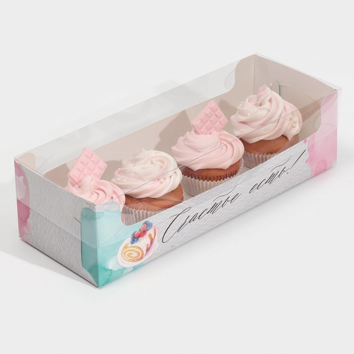 Кондитерская упаковка, коробка для кекса с PVC крышкой, «Счастье есть!», 30 х 8 х 11 см Кондитерская упаковка, коробка для кекса с PVC крышкой, «Счастье есть!», 30 х 8 х 11 см