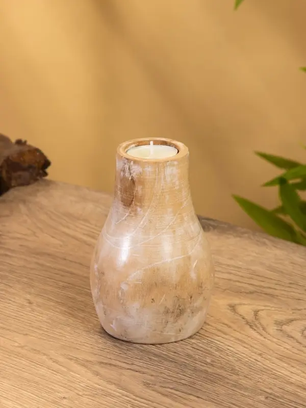 Подсвечник, d=4 см, 9&times;9&times;15 см, дерево джати, коричневый