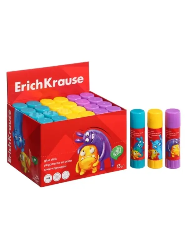 Клей-карандаш, ErichKrause EasyStick Jolly Friends, PVP, экономичный расход, 13 г, МИКС