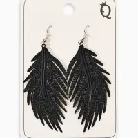 Серьги металл &laquo;Папоротник&raquo;, листочек чёрные