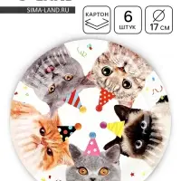 Тарелка одноразовая &laquo;Котики&raquo;, 17 см 6 шт.