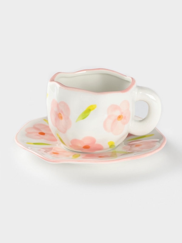 Чайная пара Доляна «Дивный сад», чашка 220 мл, блюдце d=16 см, ручная роспись, керамика, белая Чайная пара Доляна «Дивный сад», чашка 220 мл, блюдце d=16 см, ручная роспись, керамика, белая