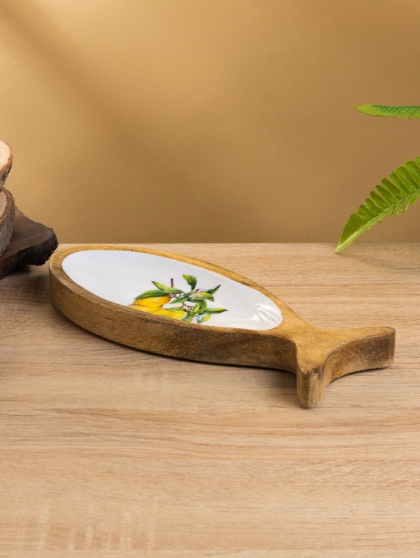 Блюдо в форме рыбки Блюдо в форме рыбки "Лимоны" дерево манго 25,5х10х2 см