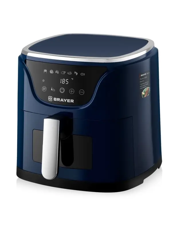 Аэрогриль BRAYER 2036BR, 5 литров, 1500 Вт, 7 программ, 200°С, LCD-дисплей, таймер, решётка, синий