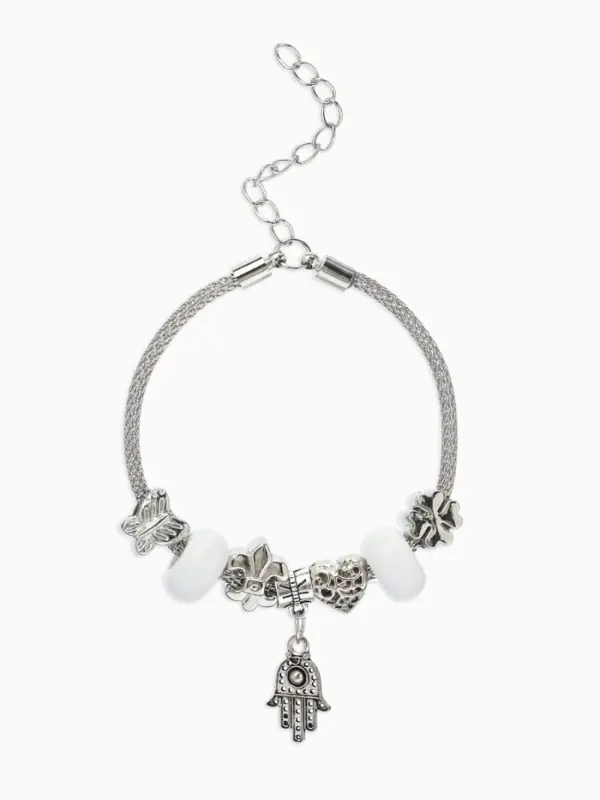 Браслет с шармами &laquo;Марджери. Рука хамса&raquo;, L=19 см, белый в серебре