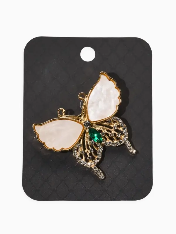 Брошь  Брошь "Бабочка", цвет бело-зелёный в золоте