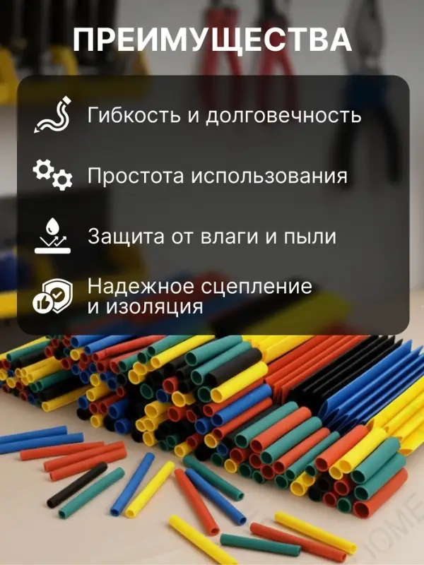 Термоусадочная трубка 1.5/2/3/4/5/6/8/10 мм, набор 530 шт., длина 45 мм