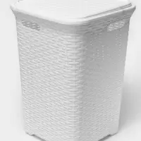 Корзина для белья угловая с крышкой &laquo;Ротанг&raquo;, 60 л, 40.5&times;40.5&times;57 см, белая