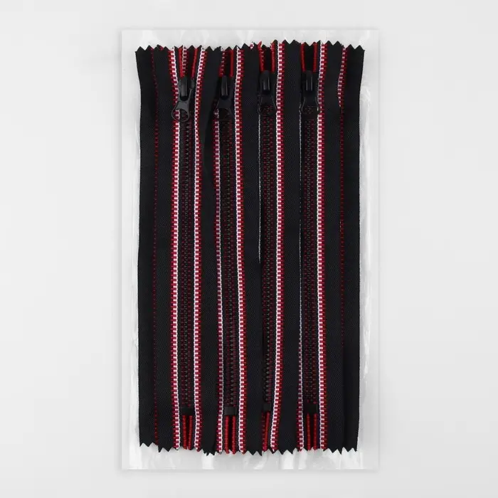 Молния «Трактор», №5, неразъёмная, замок автомат, 18 см, чёрная, красная, белая