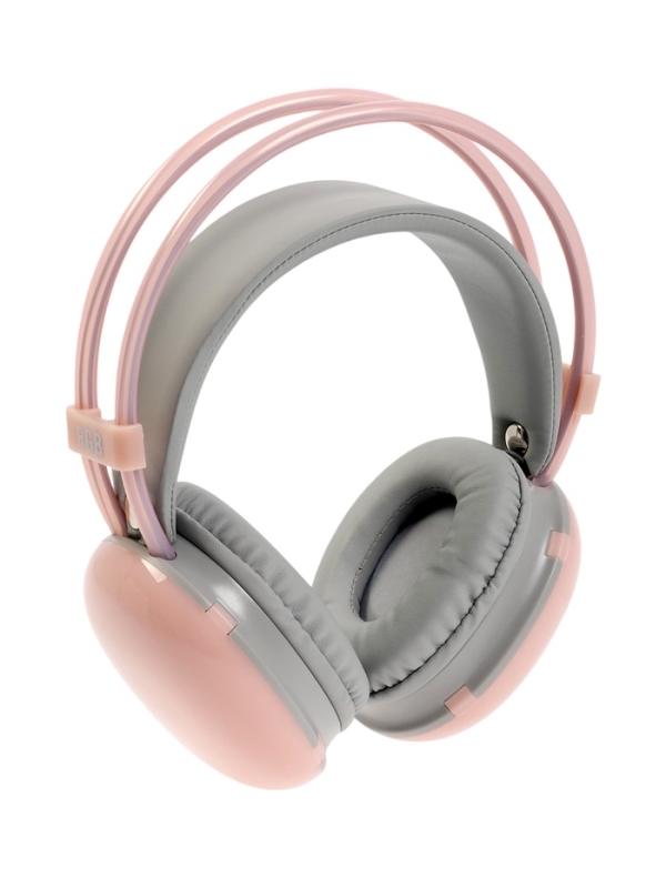 Наушники полноразмерные Mybit W-33, RGB подсветка, BT5.3, 800 мАч, Type-C, розовые