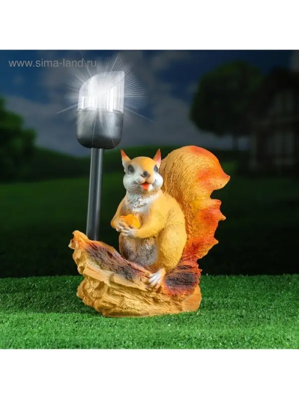 Садовая фигура - фонарь из полистоуна &laquo;Белка с орешком&raquo;, 24&times;16&times;24 см
