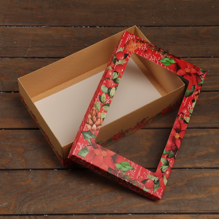 Новый год. Коробка подарочная новогодняя складная, крышка-дно , с окном Новый год. Коробка подарочная новогодняя складная, крышка-дно , с окном "Новогодние чудеса" 30 х 20 х 9 см