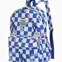 Рюкзак школьный на молнии, с карманами, в клетку, 28&times;11.5&times;40 см, синий